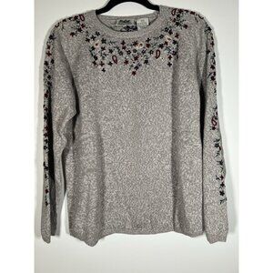 Vintage 90s Northern Reflections oatmeal crewneck sweater floral embroidery sz M